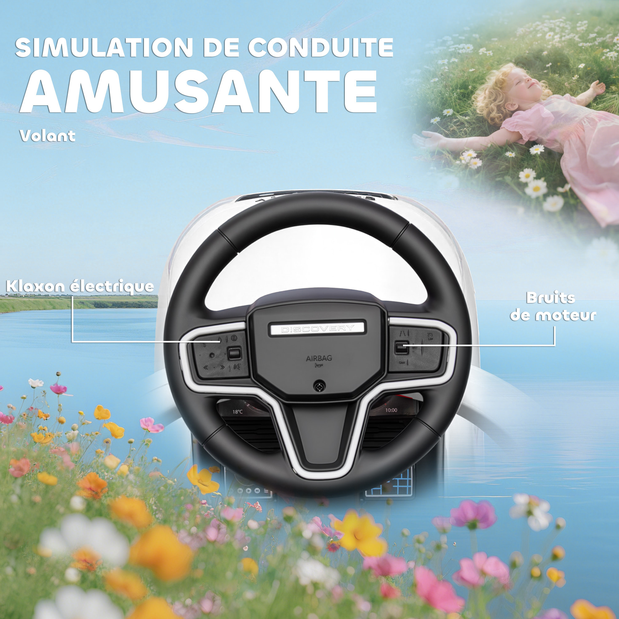 Porteur voiture enfant Land Rover Discovery évolutif 18-36 mois effets sonores blanc