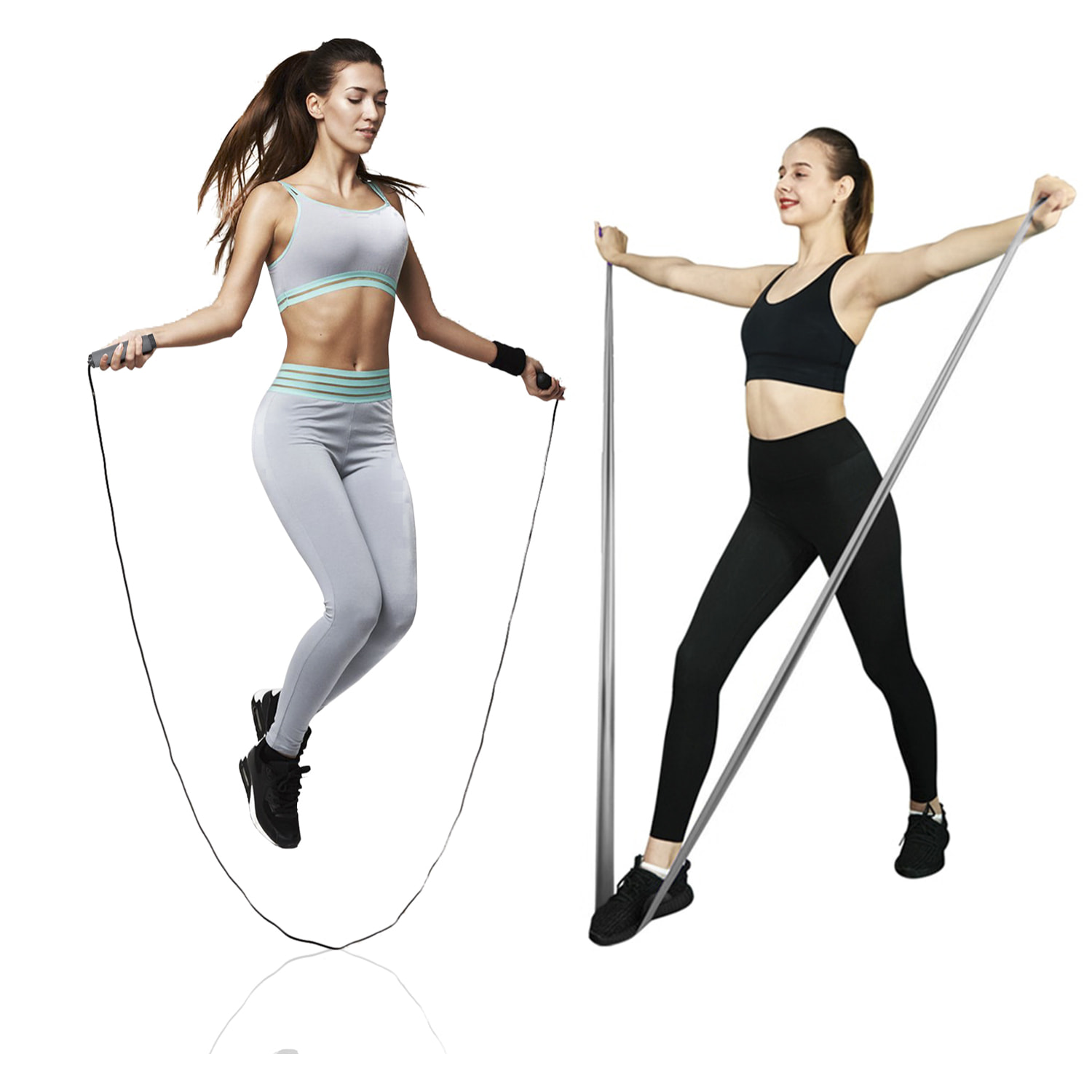 Set di fitness Zhiax, con fascia elastica e corda per saltare. Include borsa da trasporto.