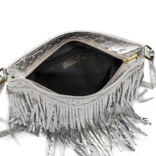 Avise borsa a tracolla con frange donna. Vera pelle scamosciata lucida.