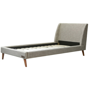 Lit Grace | A lattes flexibles | style Rétro et Chic | Tissu | Marron et Beige | Imprimé pied de poule