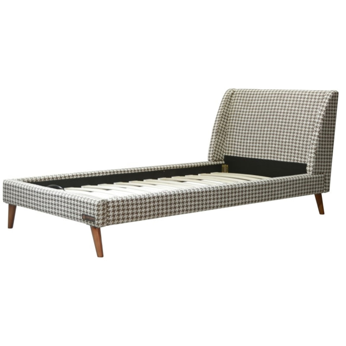 Lit Grace | A lattes flexibles | style Rétro et Chic | Tissu | Marron et Beige | Imprimé pied de poule