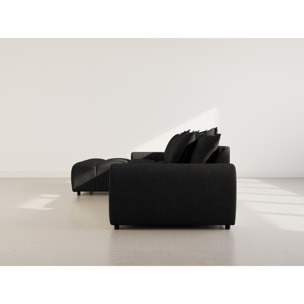 Adelaide - canapé d'angle réversible 4 places avec pouf d'appoint en tissu texturé - Noir