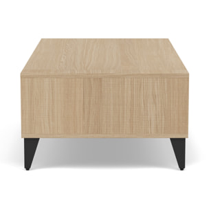 Tribeca - table basse - effet bois et métal noir - 1 tiroir et 1 niche - 110 cm - Bois / Noir