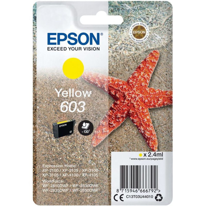 Cartouche d'encre EPSON Originale 603 Jaune (Yellow) Série Étoile de Mer - C13T03U44010
