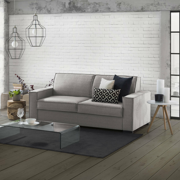 Divano fisso 3 posti Abernathy, Sofà Soggiorno in tessuto, Braccioli slim, 100% Made in Italy, Cm 200x95h90, Grigio