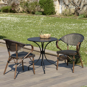 VIANNEY - Ensemble de jardin en acier - table diam 70 2 chaises marron