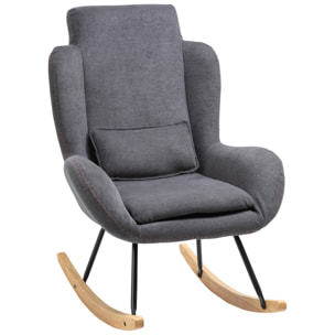 Fauteuil à bascule oreilles rocking chair grand confort accoudoirs assise dossier garnissage mousse haute densité lin gris