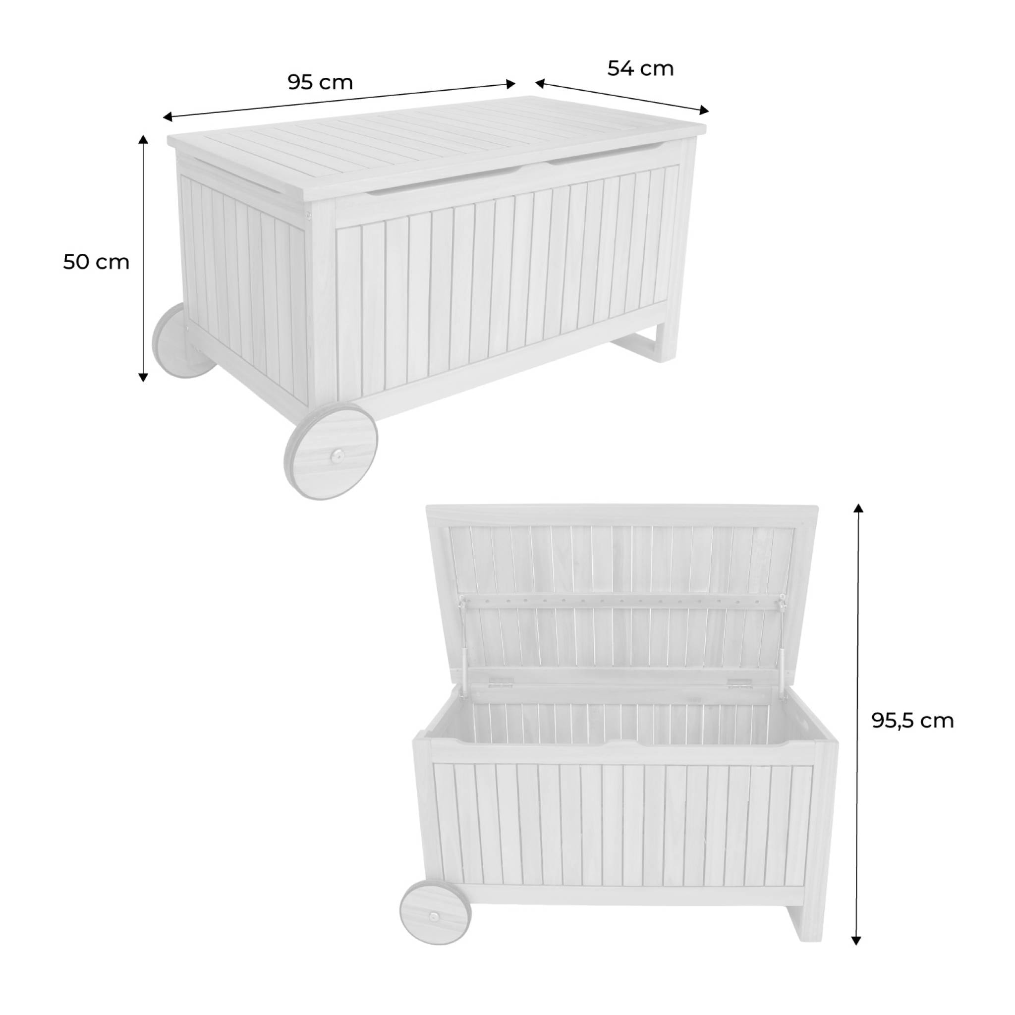 Coffre de jardin bois d'acacia avec roulettes 119L KIVO