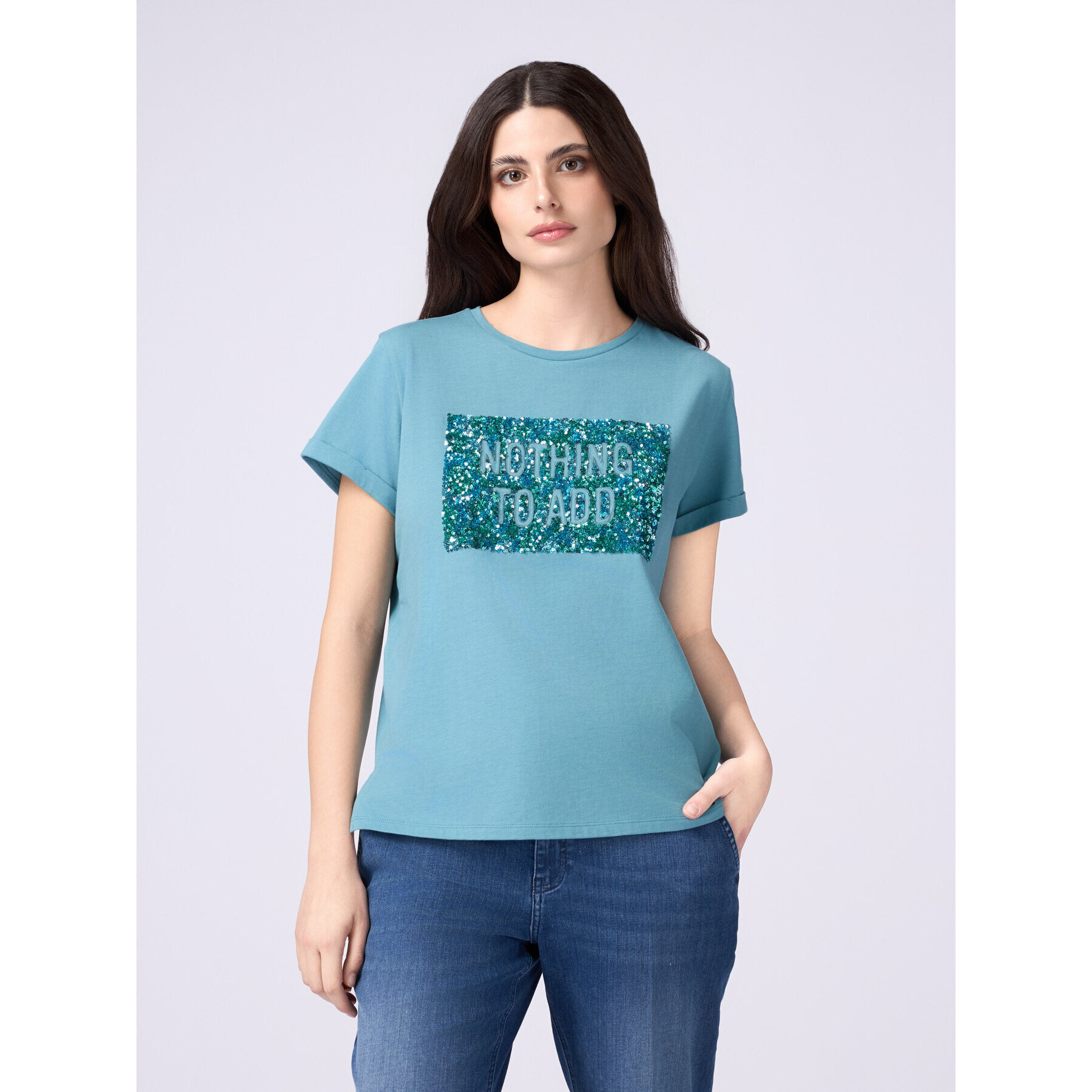 Oltre - T-shirt con ricamo in paillettes - Ottanio