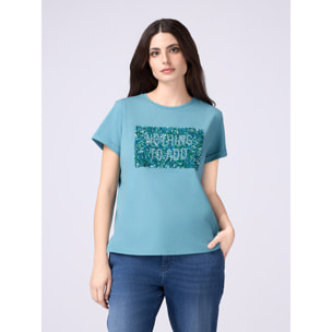 Oltre - T-shirt con ricamo in paillettes - Ottanio