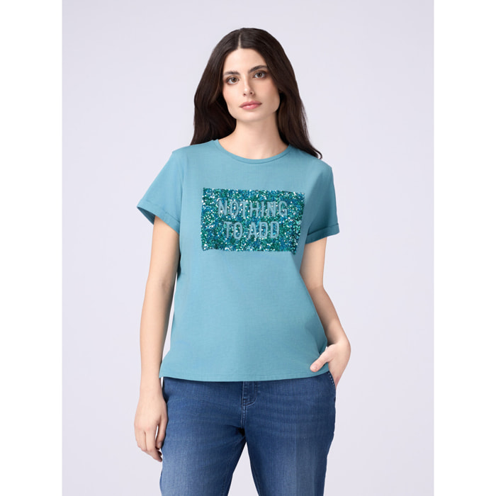 Oltre - T-shirt con ricamo in paillettes - Ottanio