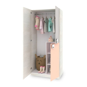 Armario juvenil Kenia Blanco Alpes - Rosa y Gris