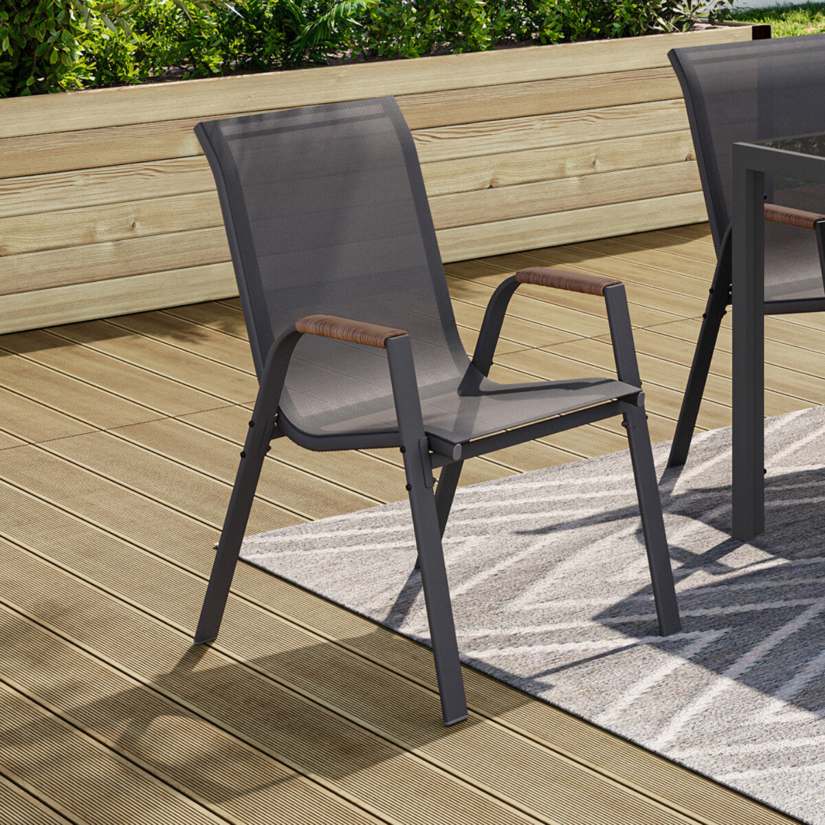 Chaises de jardin Ozéa en textilène et rotin - lot de 4