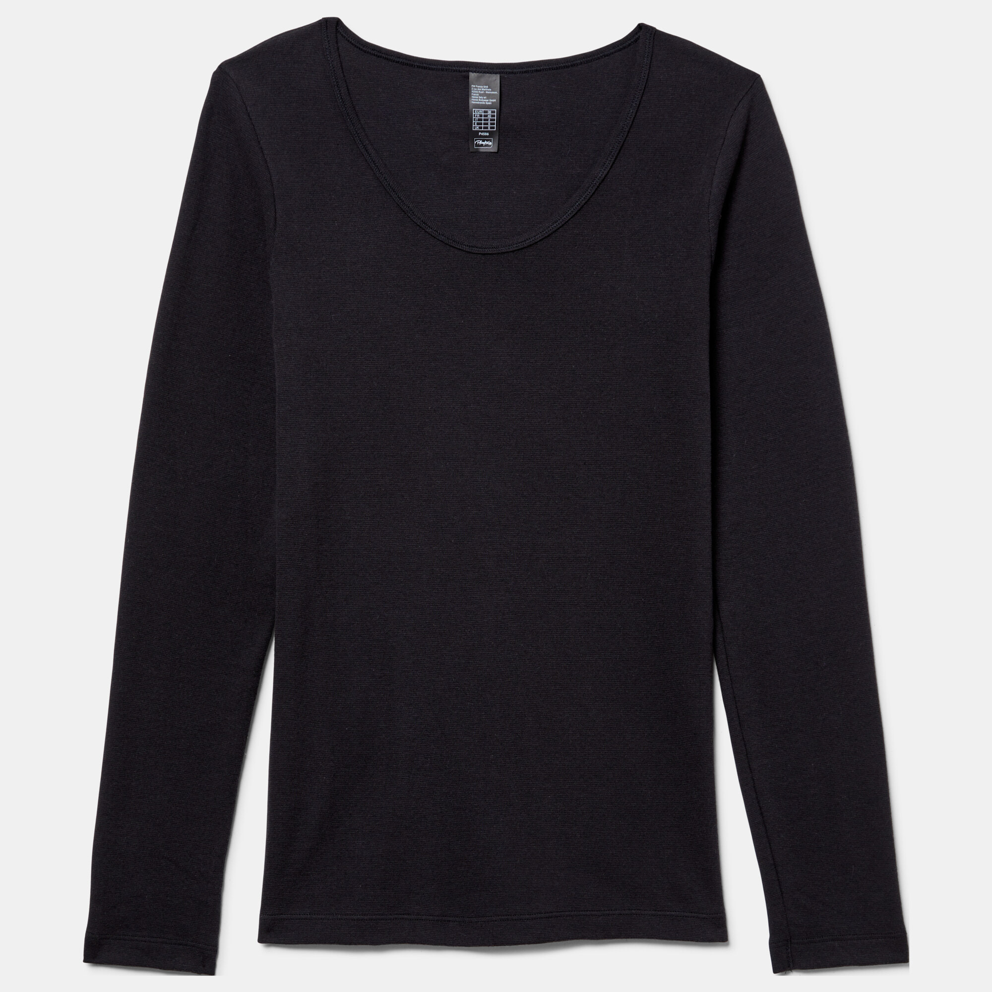 Camiseta manga larga de patrón básico con escote redondo ligeramente escotado