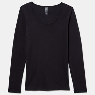 Camiseta manga larga de patrón básico con escote redondo ligeramente escotado