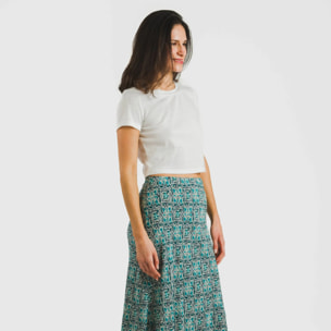 Falda midi viscosa bambula Malura Agua Marina