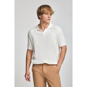 Maglione beige a coste Jay con monogramma ricamato