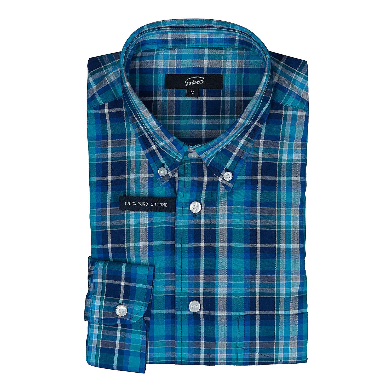 Camicia GRINO quadro turchese e blu