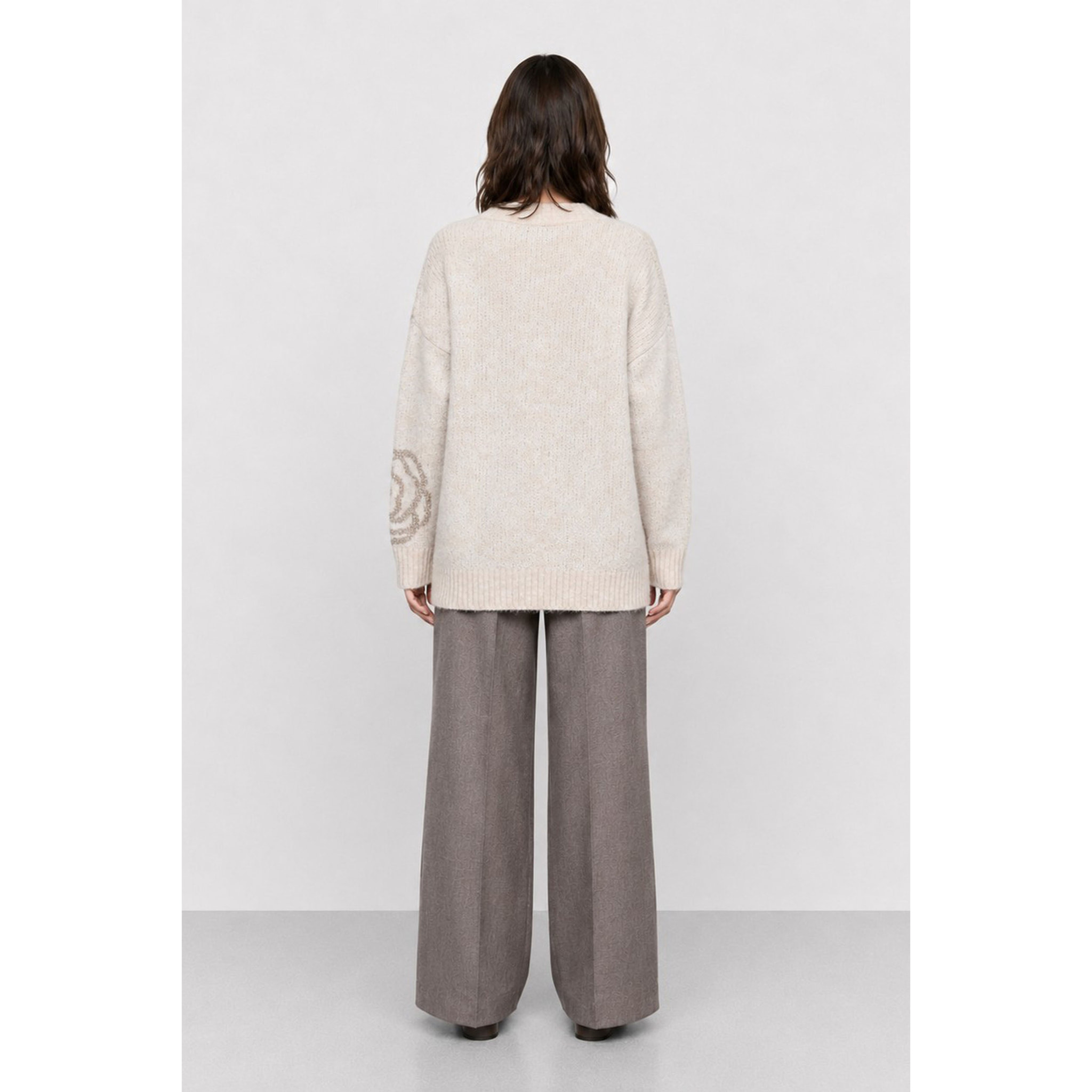 Kocca - Cappotto in maglia da donna con bottoni e motivo floreale Donna