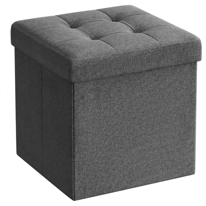 Pouf contenitore pieghevole grigio scuro effetto lino