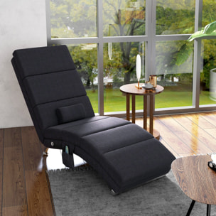 Fauteuil relax massant chauffant design contemporain - chaise longue d'intérieur - piètement métal chromé tissu noir