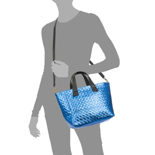 Cassandra bolso tote mujer. Piel auténtica Gamuza con grabado entrelazado y lacada brillante.