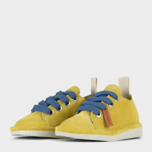 SCARPA ALLACCIATA P01 RAGAZZO IN SUEDE GIALLO-BLU DENIM