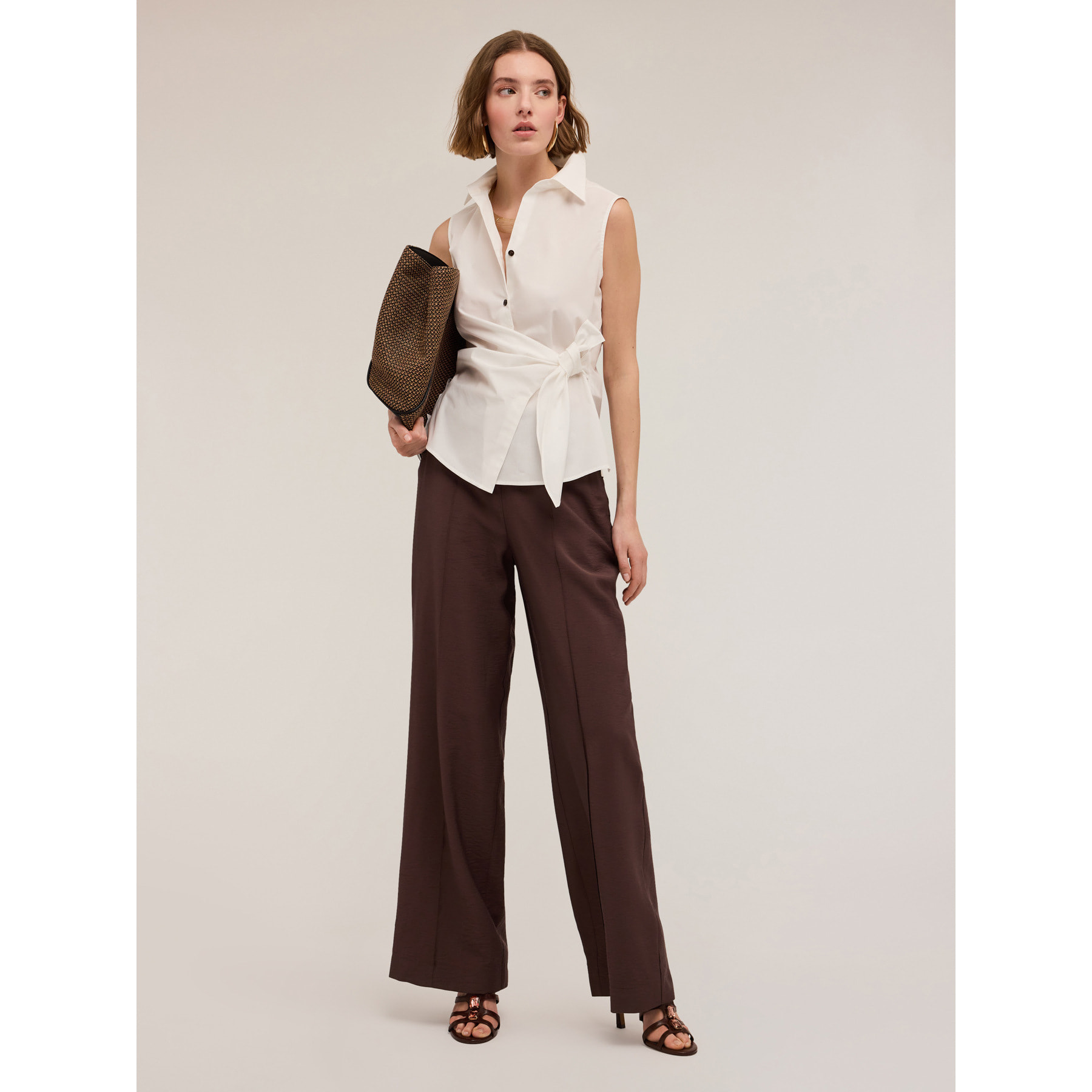 Motivi - Pantaloni palazzo in raso - Marrone
