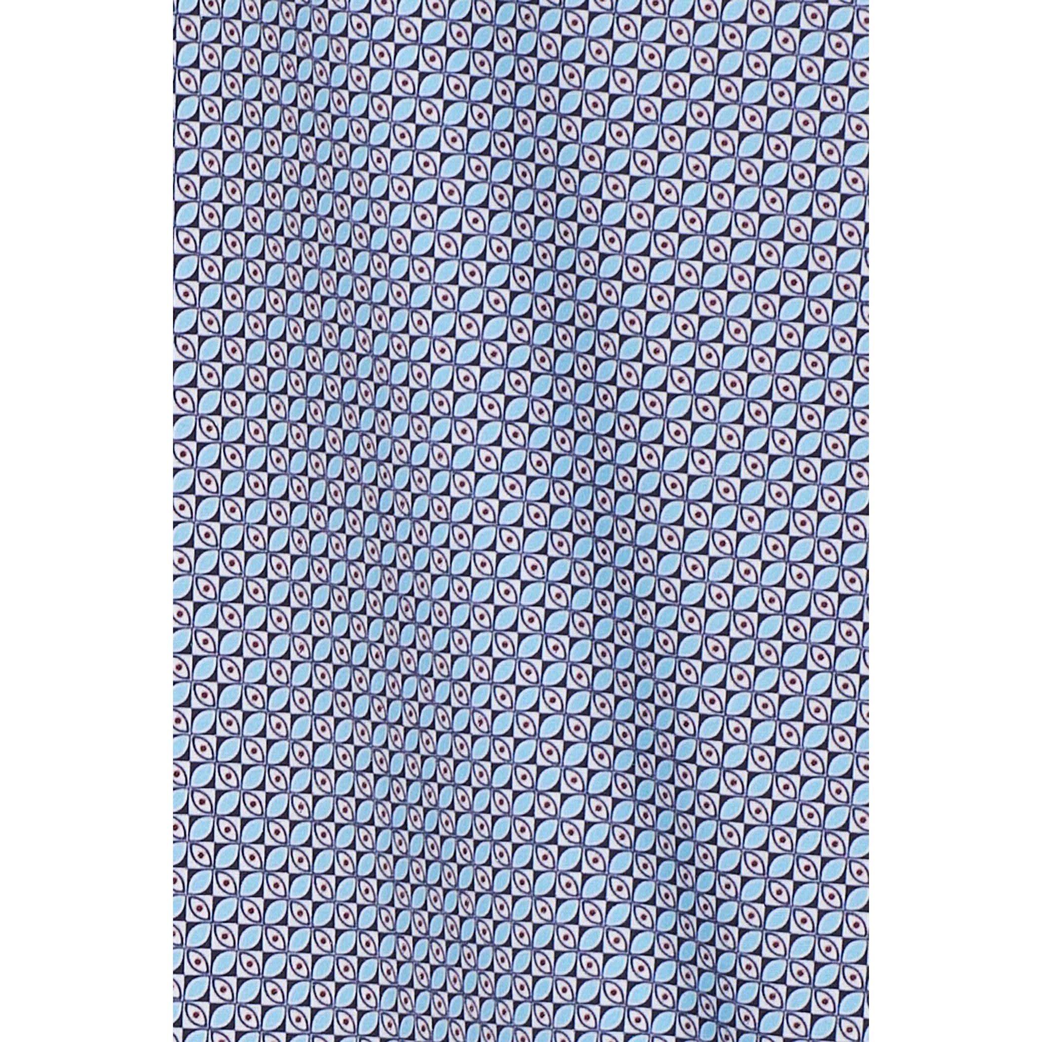 Camicia Uomo 1 Bottoni Button Down Slim Popeline Stampato Blu/Celeste