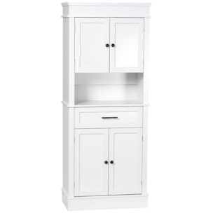 Alacena de Cocina Aparador de Comedor Mueble Auxiliar para Microondas con 4 Puertas 1 Cajón y Estante Abierto para Salón 74x39,5x183 cm Blanco