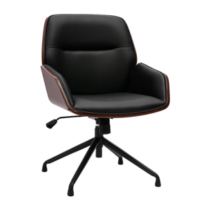 Chaise de bureau design pivotante 360° noire, bois foncé et métal noir MARLOW