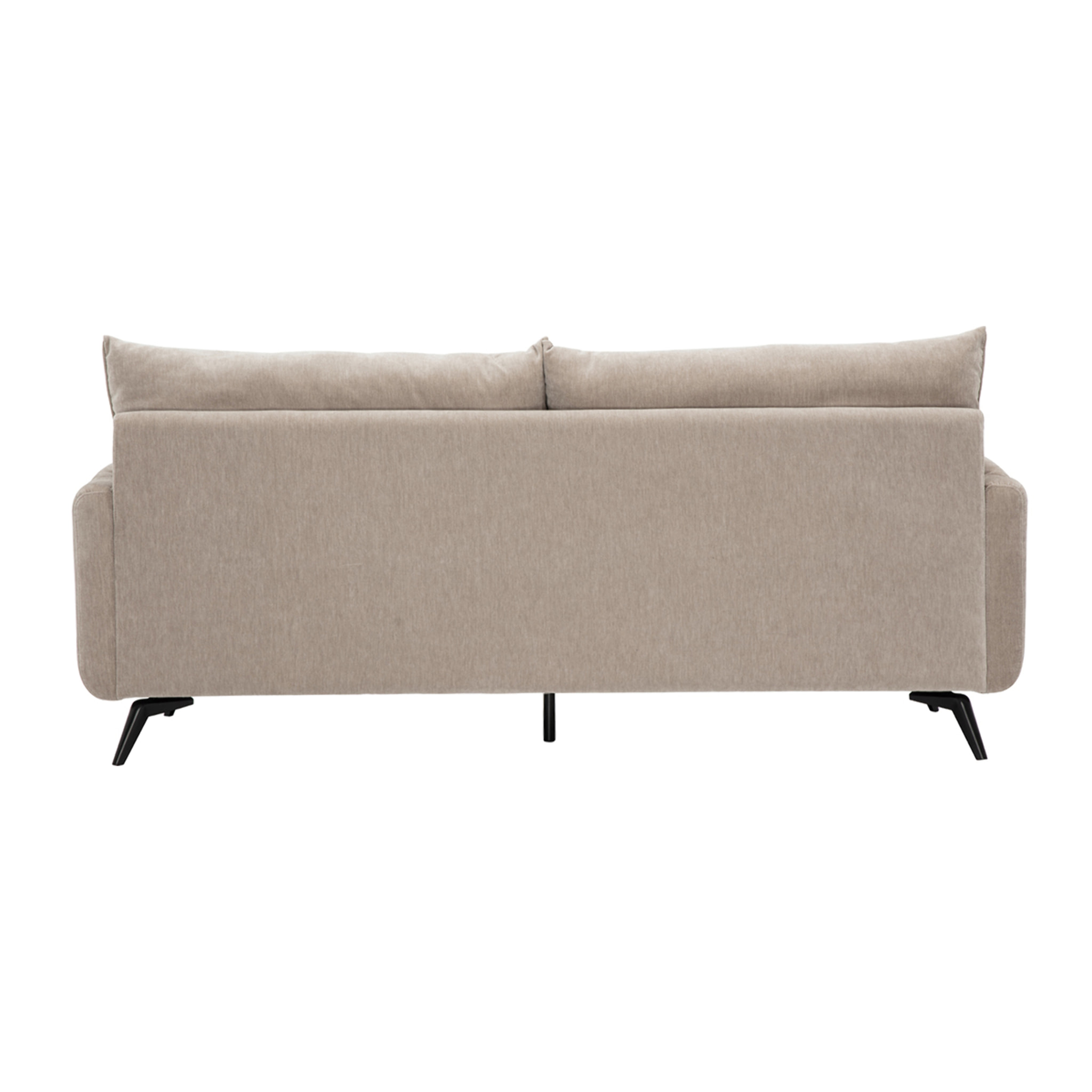 Canapé design 3 places en tissu effet velours taupe et métal noir TANTOR