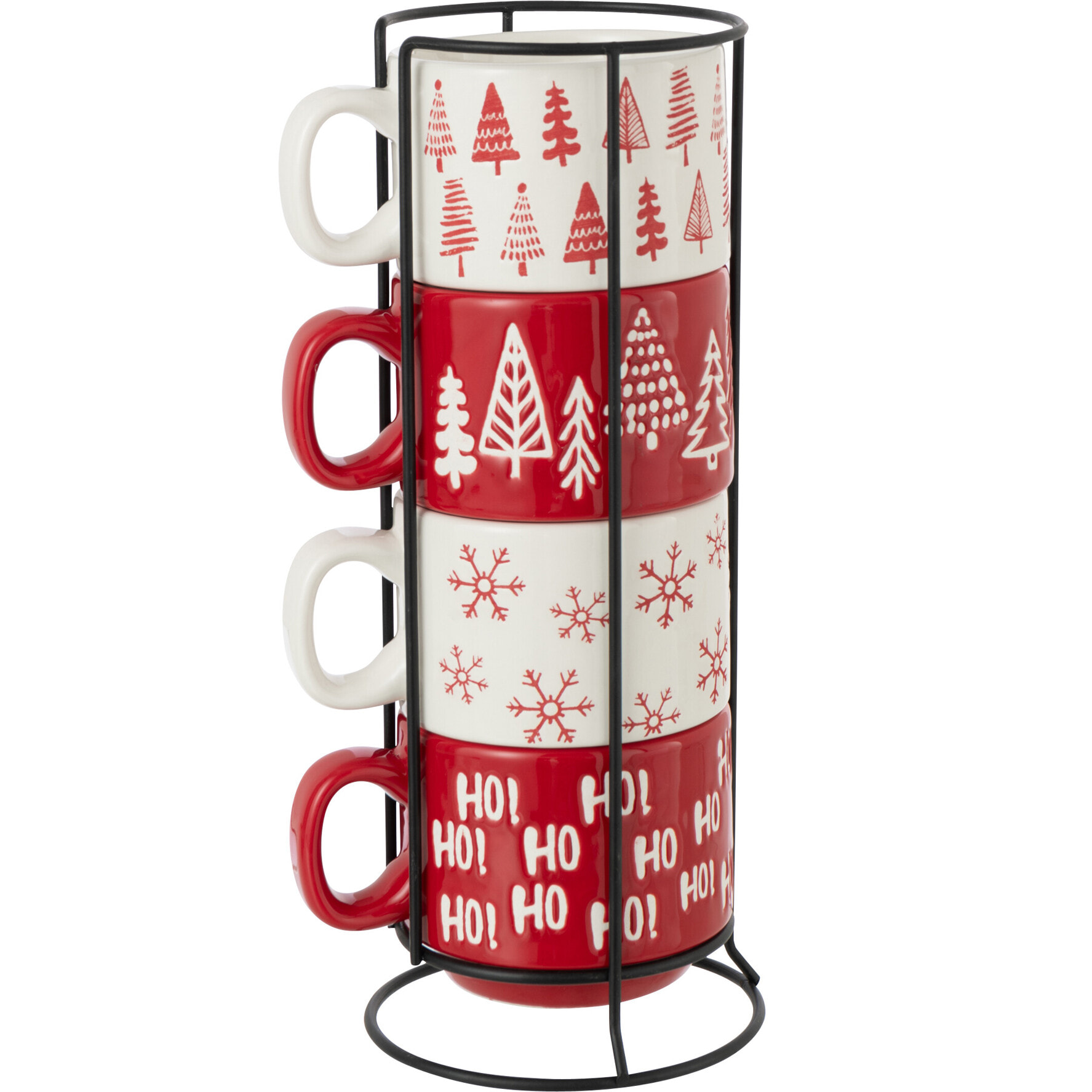 J-Line tasse Noël Dolomie - céramique - rouge/blanc - boîte de 4