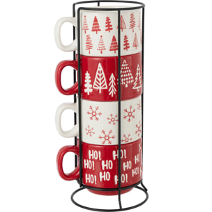 J-Line tasse Noël Dolomie - céramique - rouge/blanc - boîte de 4