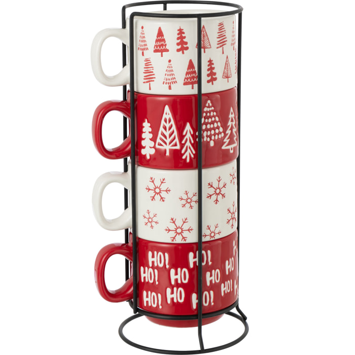J-Line tasse Noël Dolomie - céramique - rouge/blanc - boîte de 4