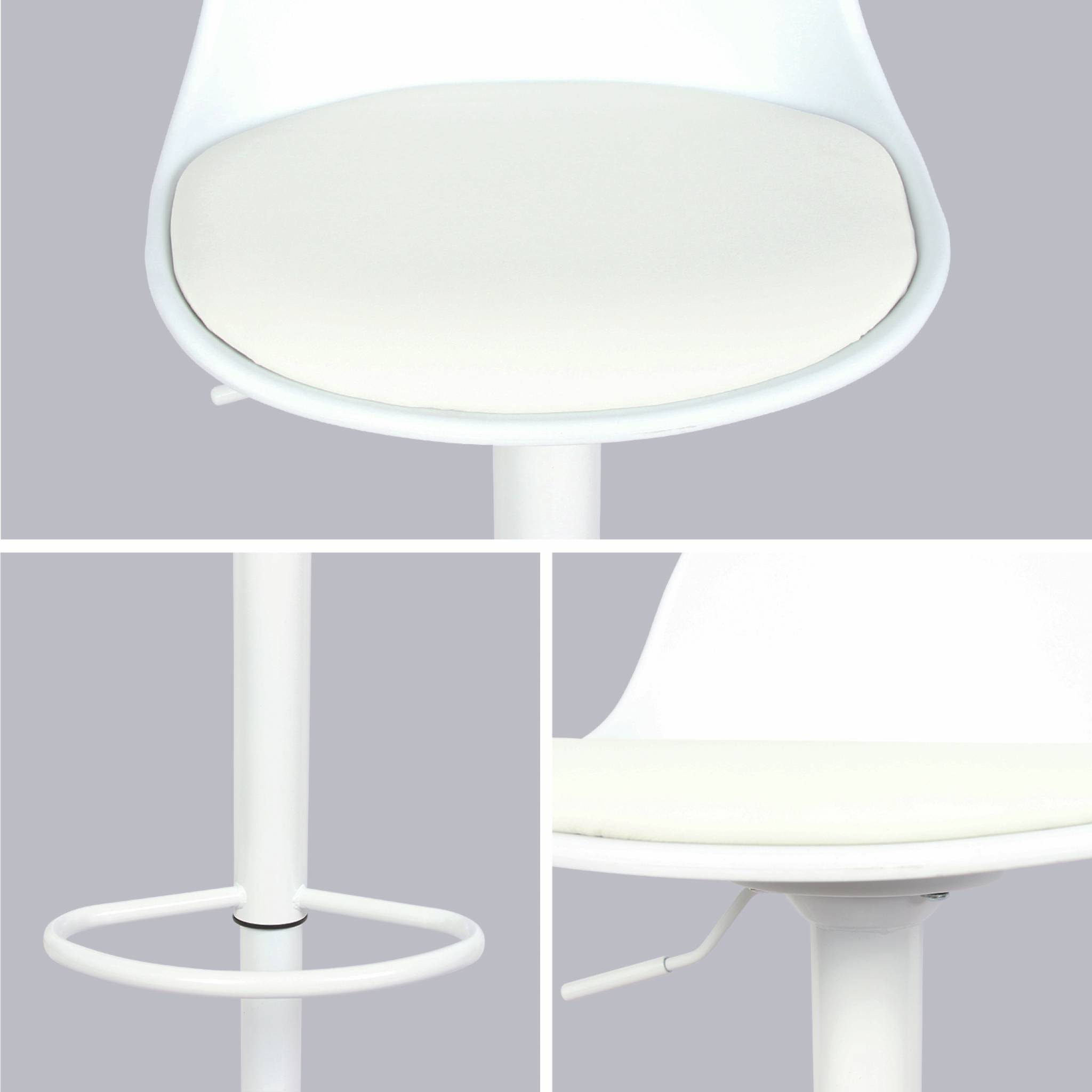 Lot de 2 tabourets de bar réglables 61.5/83.5cm - Noah - simili cuir blanc - hauteur réglable. repose-pieds