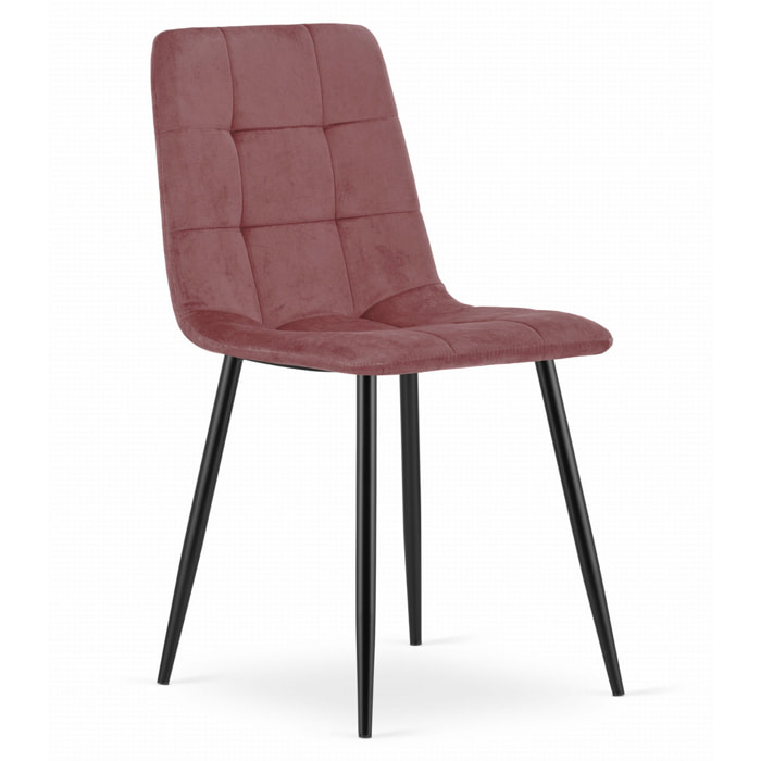 Set di 4 Sedie Kara in Velluto Rosa con Gambe Nere