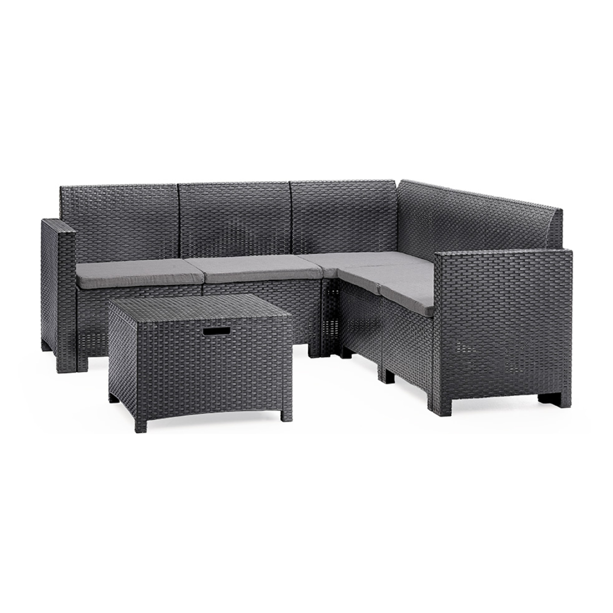 Salon de jardin 4-5 places effet résine tressée gris anthracite avec table basse BOGOTA