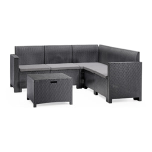 Salon de jardin 4-5 places effet résine tressée gris anthracite avec table basse BOGOTA
