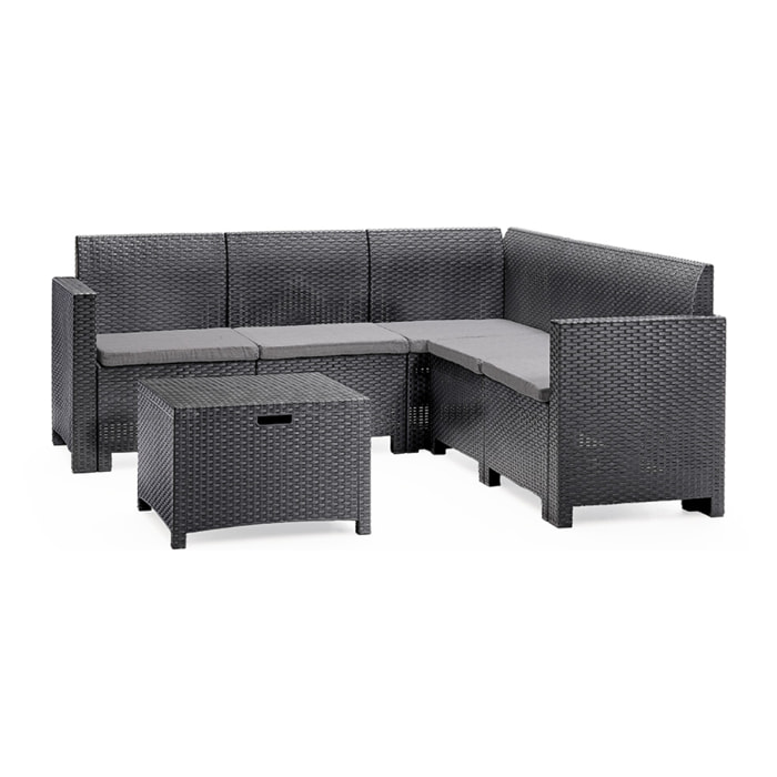 Salon de jardin 4-5 places effet résine tressée gris anthracite avec table basse BOGOTA