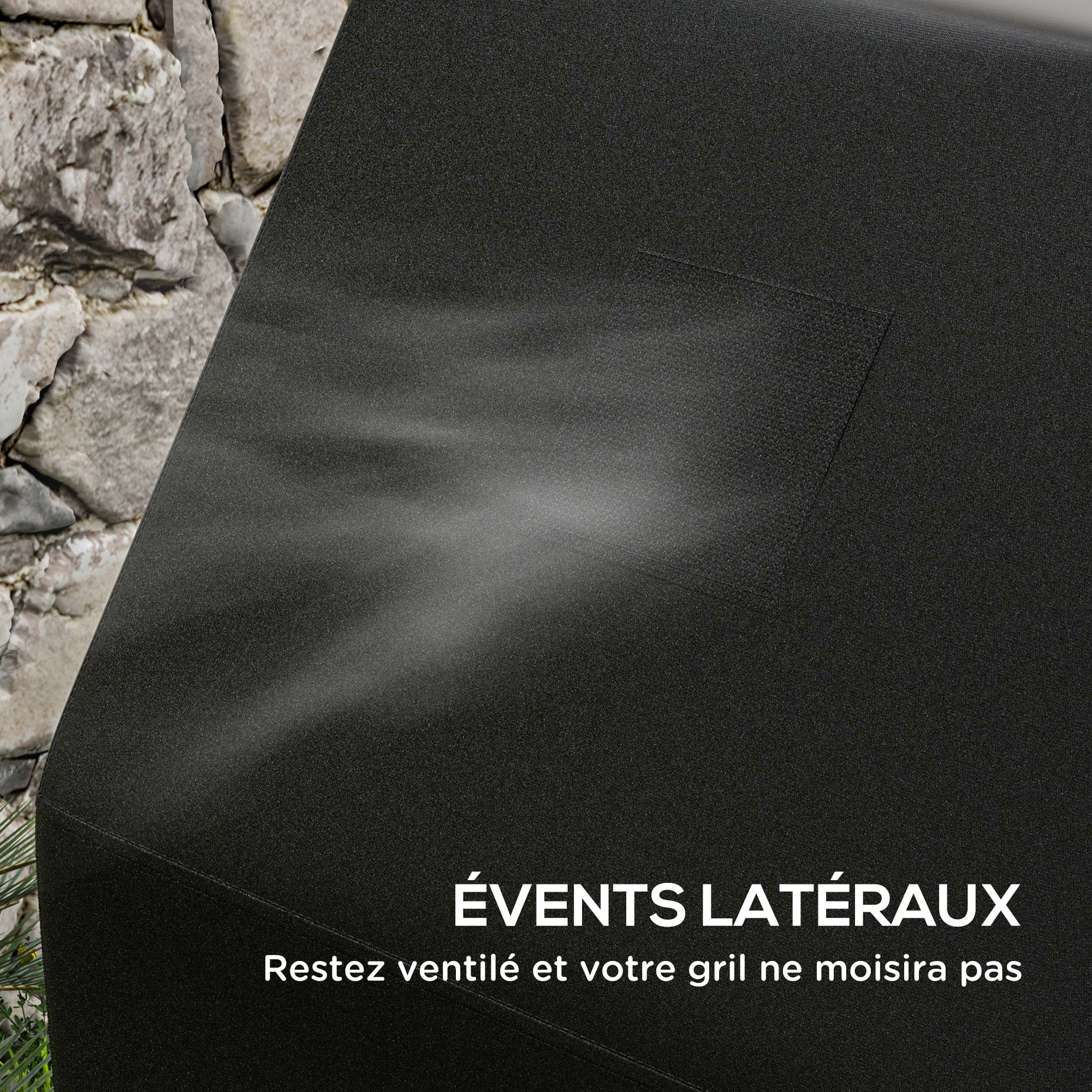 Housse de protection barbecue dim. 188L x 71l x 125H cm - imperméable, anti-UV, attaches - Oxford haute densité 300D noir