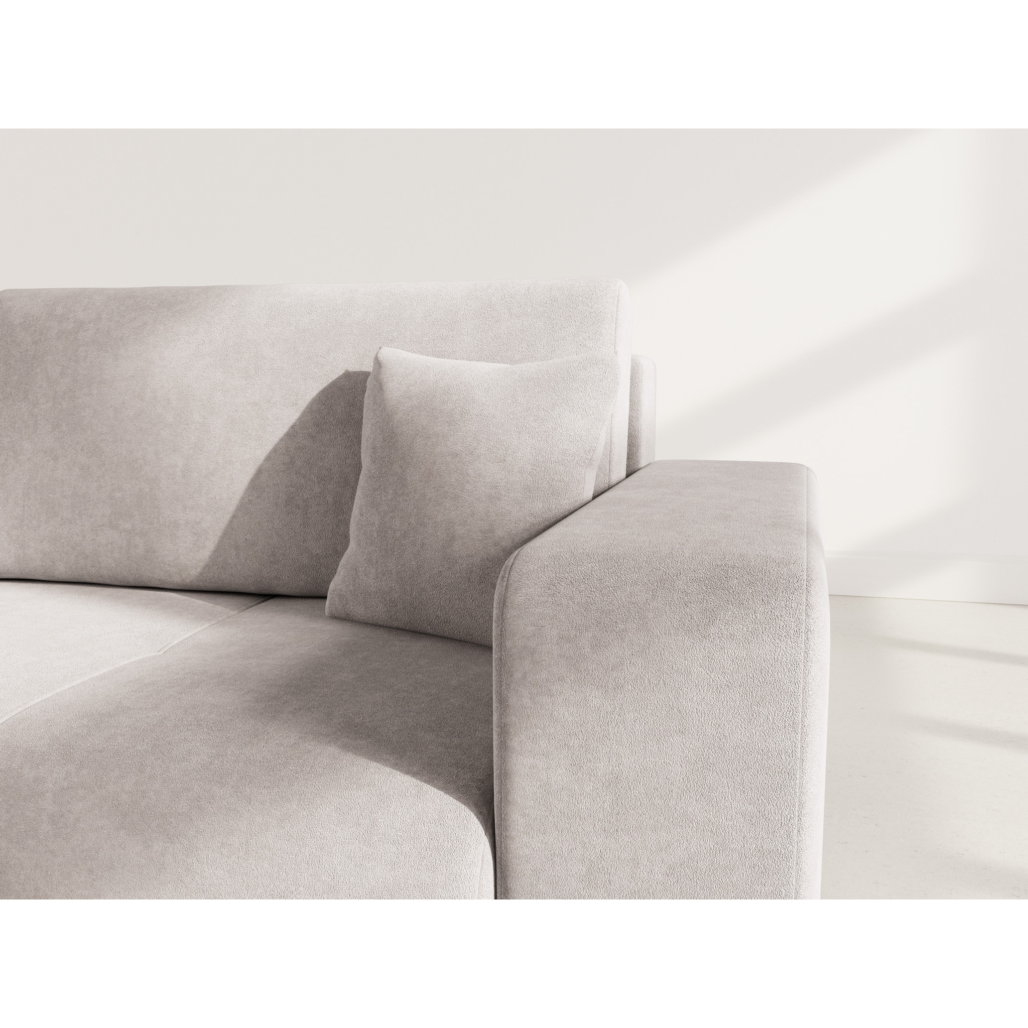 Nicole - Canapé droit 4 places convertible avec coffre en tissu - Gris clair