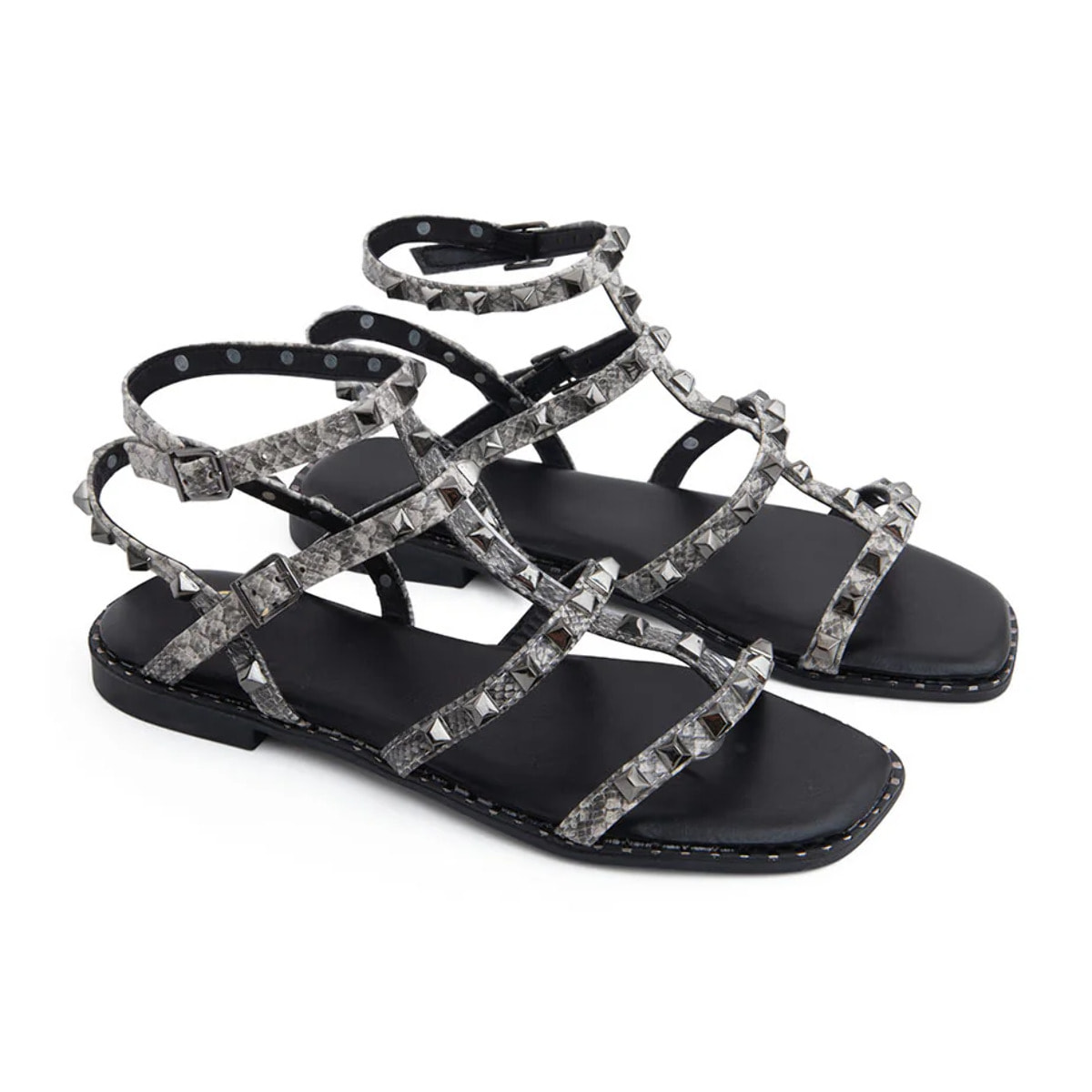 Sandalo flat con pietre noir - NERO