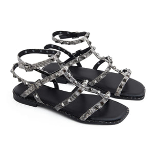 Sandalo flat con pietre noir - NERO