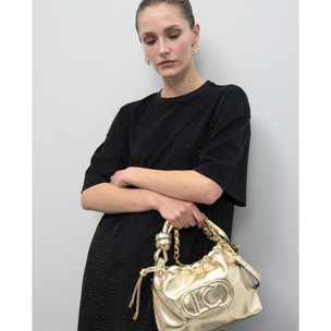 Piatto per caramelle dorato con logo ovale in rilievo