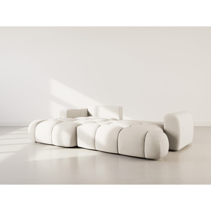 Yulin - Canapé d'angle gauche 4 places convertible avec coffre en tissu bouclette - Beige
