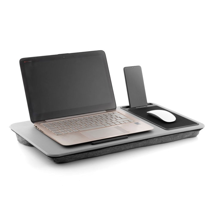Scrivania Portatile Computer Con Cuscino XL Deskion Innovagoods - Grigio E Nero - 57,5x30,5x5,8 cm