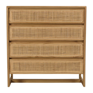 AMY - Commode 4 tiroirs 90cm en bois de mindi et rotin naturel