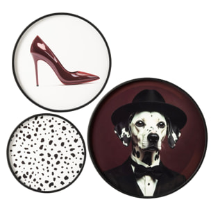 J-Line Set de 3 objets muraux dalmatien ronds - MDF - noir/blanc