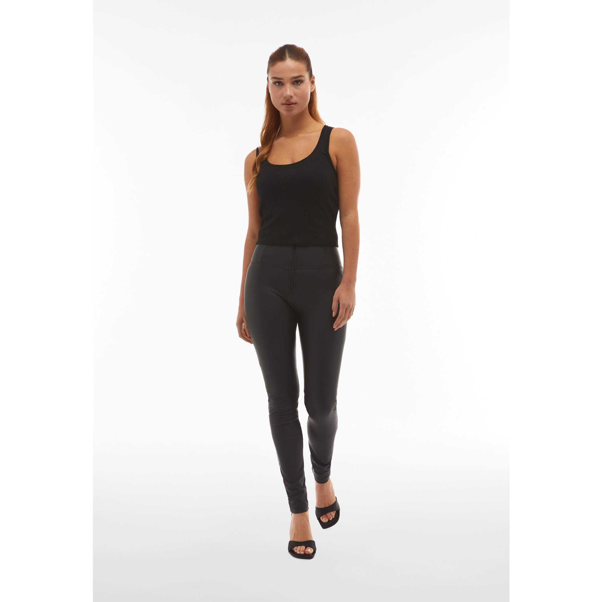 Pantaloni push up WR.UP® skinny vita alta con zip similpelle